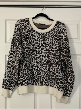 Nordstrom Leopard Print Crewneck Sweater - Cream/Brown/Black